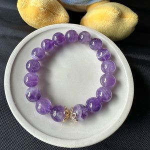 100% Natural lavender amethyst bead stretch bracelet 10mm/ 14k gold filled